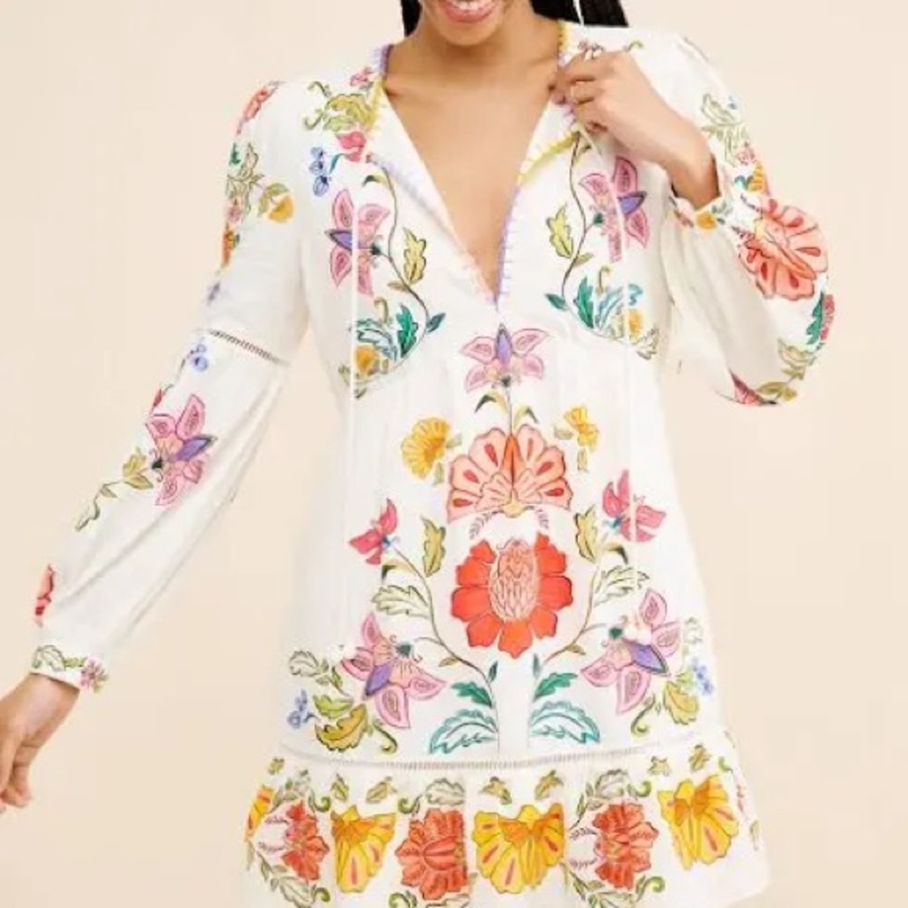 FARM Rio Cream Long-Sleeve Floral Embroidered Mini Dress - Picture 6 of 15